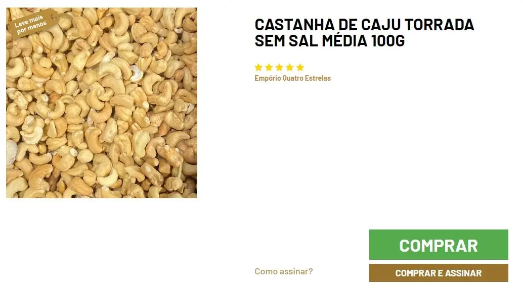 Castanha de caju torrada sem sal média 100g. Empório Quatro Estrelas. Compre online.