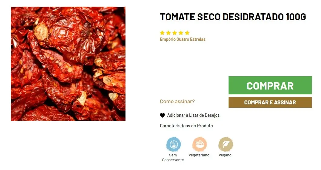 Imagem mostrando tomates secos em close-up, destacando suas texturas e cores, disponíveis para compra como produto de 100g pelo Empório Quatro Estrelas.